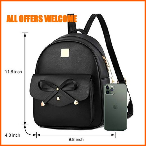 PU Leather Backpack with Adjustable Straps, 10x4x12 Inches, Multiple Pockets - Picture 4 of 8